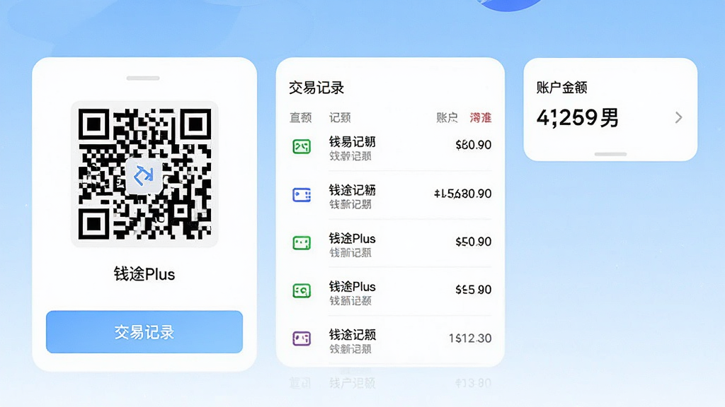 һ��չʾǮ;PlusӦ��������ĸ����ͼ����������������տ��ά�롢���׼�¼�б����˻���Ƭ������Ϊ����ǳ��ɫ���䣬���岼�ֲ��ÿ�Ƭʽ��ƣ�����ִ���ˬ������ϸ�壬�ɾ��޶���Ԫ��