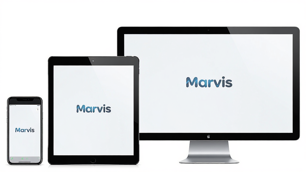 ���壺Marvis���豸Эͬչʾ���ֻ���ƽ�塢���Բ�����ʾ��ͬ���档���֣���̨�豸ˮƽ���У���Ļ����һ�¡��Ű棺ÿ̨�豸��Ļ������ʾ��Marvis��ͼ�ꡣ����ִ�����ࡢ�Ƽ��С�ϸ�ڣ��豸�߿�߹⣬��Ļ����ͬ�������ʣ����壬�ɾ��޶���Ԫ�ء�