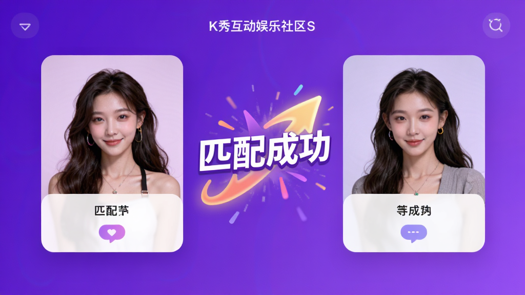 չʾK�㻥�������������罻ƥ����棬�����û���Ƭ���Ҳ��У��м��С�ƥ��ɹ����Ķ���Ч��������Ϊ��ɫ���䣬���ʱ�У����ʸ��壬�ɾ��޶���Ԫ��