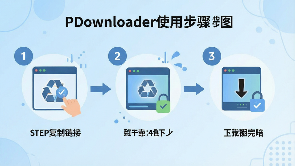 PDownloaderʹ�ò���ʾ��ͼ���ֲ���չʾ�Ӹ������ӵ�������ɵ����̣����ñ�ƽ���廭��񣬲���������ԲȦ��ע������Ϊǳ��ɫ���䣬�Ű����������ʸɾ����޶���Ԫ��