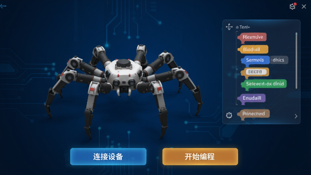 ���������������棬������ɫ�Ƽ���Ϊ����������չʾһ̨����֩�������ģ�ͣ������Ҳ�������ͼ�λ����ָ��ģ�飬�����·��С������豸���͡���ʼ��̡�����������ť�����岼�������ִ���������Ⱦ��񣬻��ʸɾ����޶���Ԫ��