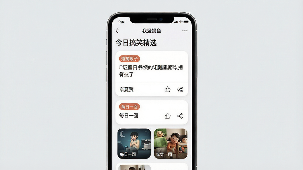 ���壺�ֻ���Ļչʾ���Ұ����㡱���ݿ���棬�б����ж��ӿ�Ƭ��ͼƬ����ͼ�����֣��ֻ����У���Ļ���������ɼ�������Ϊǳ��ɫ���Ű棺������ÿ�Ƭʽ���֣����⡰���ո�Ц��ѡ����������¼���UI��ƣ�Բ��Ԫ�ء�ϸ�ڣ���Ƭ���С���Ц���ӡ�����ÿ��һ����ǩ�����е��޺ͷ�����ť�����ʣ����壬�ɾ����޶���Ԫ�ء�