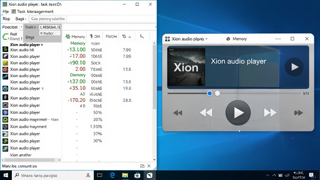 ���壺Xion audio player���������������ʾ���ڴ�ռ�ã�ͬʱ���洦�ڲ���״̬�����֣����Ϊ������������ڣ��Ҳ�Ϊ�����������档�Ű棺����Э������Ϣ�㼶���������дʵ��ͼ��񣬱���ΪWindows���档ϸ�ڣ��ڴ���ֵ���Ե�������Ӧ�ã�������������ʾ��ǰ�������ͽ����������ʣ����壬�ɾ����޶���Ԫ�ء�