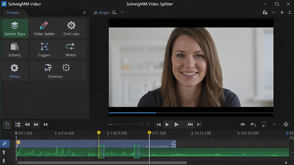 ���壺SolveigMM Video Splitter ��������չʾ��������ʾ��Ƶʱ�����ϵ��и��ǣ����Ŵ���չʾ���廭�档���֣�ʱ����λ�ڽ����·�����ǵ������ɼ���Ԥ�����ھ��У����߰�ť�������롣�Ű棺���������Ԥ������ָ���ȷ��ɫ��Э�������רҵ�������������ɫ����������ɫ������ϸ�ڣ�ʱ��������ʾ��ɫ�и��ߣ�������ť��ͼ�ꡣ���ʣ��ɾ����޶���Ԫ�ء�