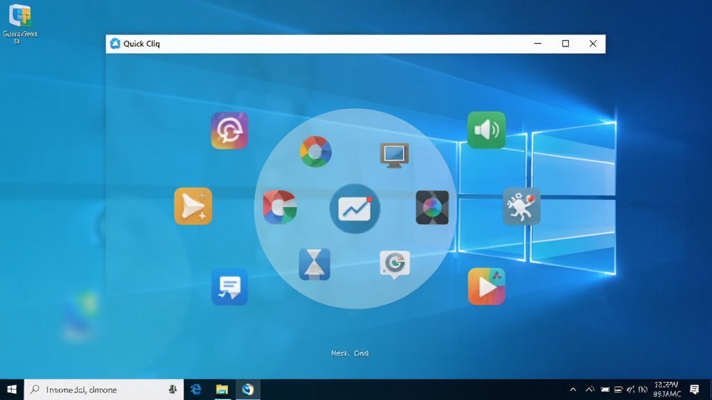 ��������ΪQuick Cliq������Windows�����ϵ����н��棬����������һ����͸��������Բ�̣�Բ����Χ�ֲ��Ŷ����ɫӦ��ͼ�꣬����Ϊ�ɾ�����ɫ���������ֽ�����ּ�࣬����ƽ����ϸ�����������ʸ��壬������ֿƼ������Ч�칫��Χ���޶���Ԫ��