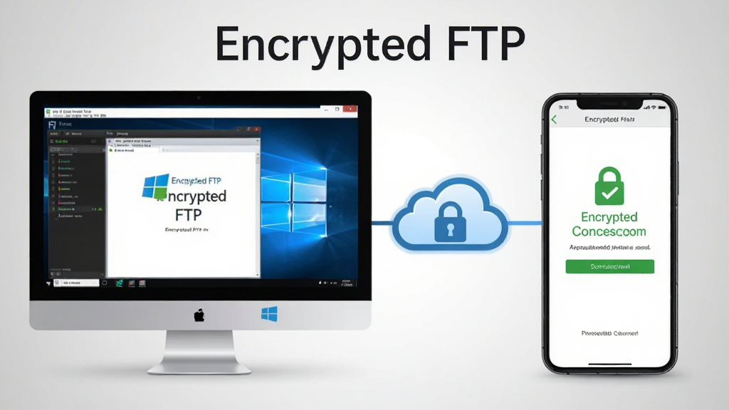 һ��չʾEncrypted FTP��Windows���ֻ���ͬ��ʹ�õĳ���ͼ�����������PC���������棬�ұ����ֻ���Ļ��ʾ�������ӳɹ�״̬���м����ƶ������ͼ�����ӣ�����Ϊǳ��ɫ���䣬�������ҶԳƣ�����ִ�����ϸ�����������ʸ���ɾ���ͼƬ�д��С�Encrypted FTP������