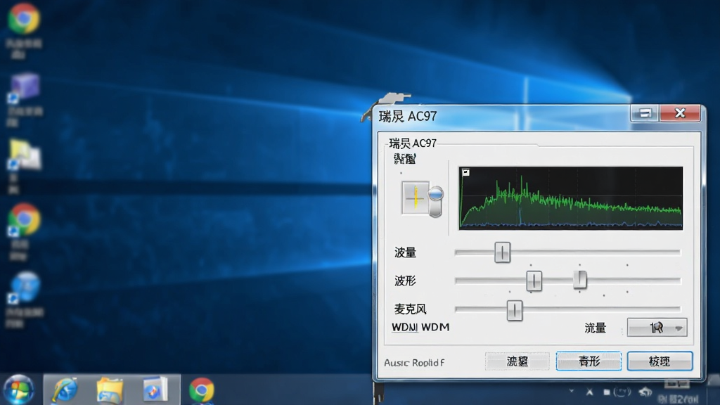 һ������AC97����WDM�����������Ľ�ͼԤ��ͼ��������Windows�������½ǵ�������Ƶ������壬������С��������������Ρ�������˷硱�Ȼ��顣�����������дΪ���������黯���Ű����������дʵ��ϸ��չʾ����Ƶ����ѡ����ʸɾ����޶���Ԫ�ء�