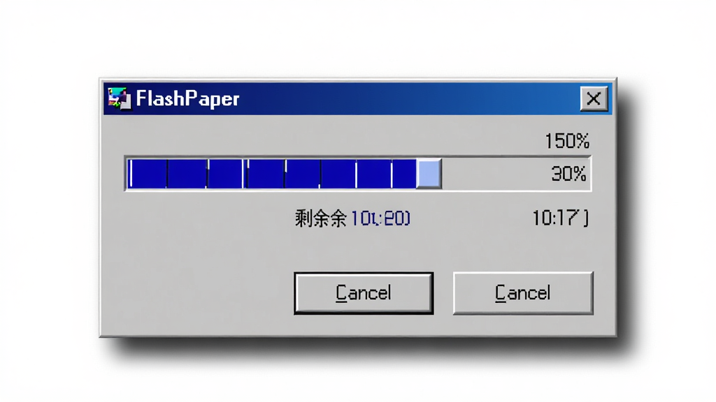���壺�û������ӡ��ť��FlashPaper ת�����������棻���֣�������ʾ��������ʣ��ʱ�䣬�·���ȡ����ť���Ű棺���ֱ�ۣ���������Ŀ����񣺾���� Windows �Ի�����ϸ�ڣ����������аٷֱ����֣�����Ϊ������Ӱ�����ʣ��������ȣ��ɾ�������