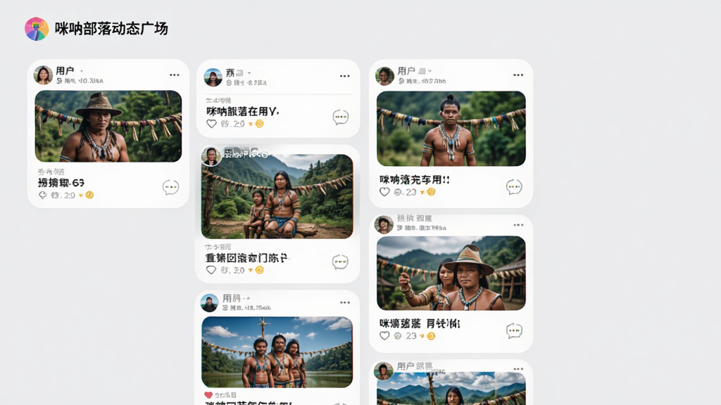 ���Ų��䶯̬�㳡ҳ�棬չʾ�û�������ͼƬ�����ֿ�Ƭ���ٲ������֣�����Ϊǳ��ɫ����ƬԲ����ƣ�ɫ�����죬�ִ��罻App��񣬻����������޶���Ԫ��