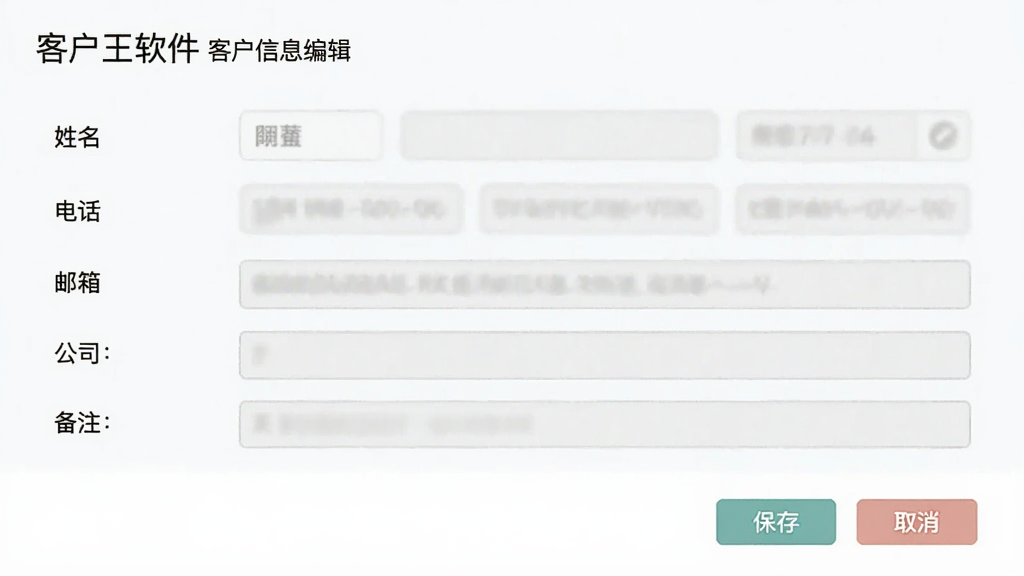 �ͻ��������ͻ���Ϣ�༭���棬�����������绰�����䡢��˾����ע���ֶΣ������������������б����ȡ����ť���������࣬ɫ����ͣ����ʸ��壬�ɾ��޶���Ԫ��