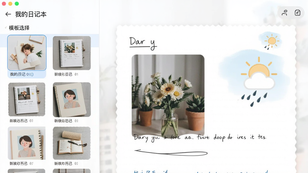 ����չʾ���ҵ��ռǱ���������ģ��ѡ����棬�����ģ���б����Ҳ���һƪ����ͼƬ������ͼ����ռ�Ԥ�������ֲ������ҷ�����ƣ��Ű����ࡣ�����������ϸ������ģ��Ķ����Ժ������ԣ����ʸɾ��޶���Ԫ�ء�