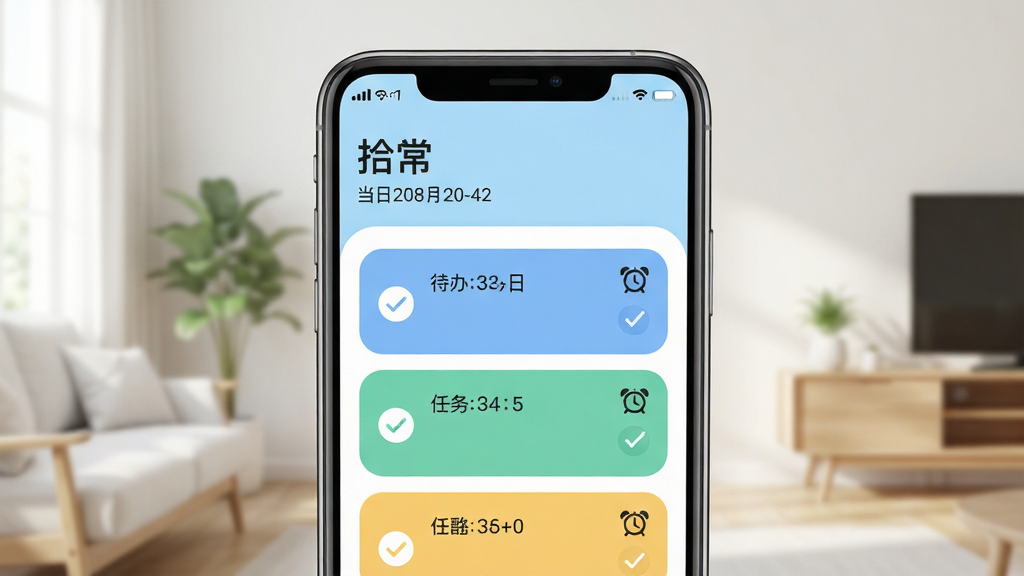 ���壺ʰ��Ӧ��������չʾ���ֻ���Ļ����ʾ�����嵥���������ѣ�����Ϊ��Լ�Ӽһ��������֣��ֻ����У������������Ϸ��С�ʰ���������͵������ڣ��·��г����ĸ���ɫ����Ƭ���Ű棺���ñ�ƽ����ƣ���Ƭʽ���֣�ͼ��Բ�󣻷��������Ȼ������ͨ͸��ɫ����ǳ���Ͱ�ɫΪ����ϸ�ڣ�����Ƭ���й�ѡԲȦ������Сͼ�꣬��Ļ����״̬����ʾ�źź͵��������ʣ�������Ⱦ���ɾ��޶���Ԫ�ء�