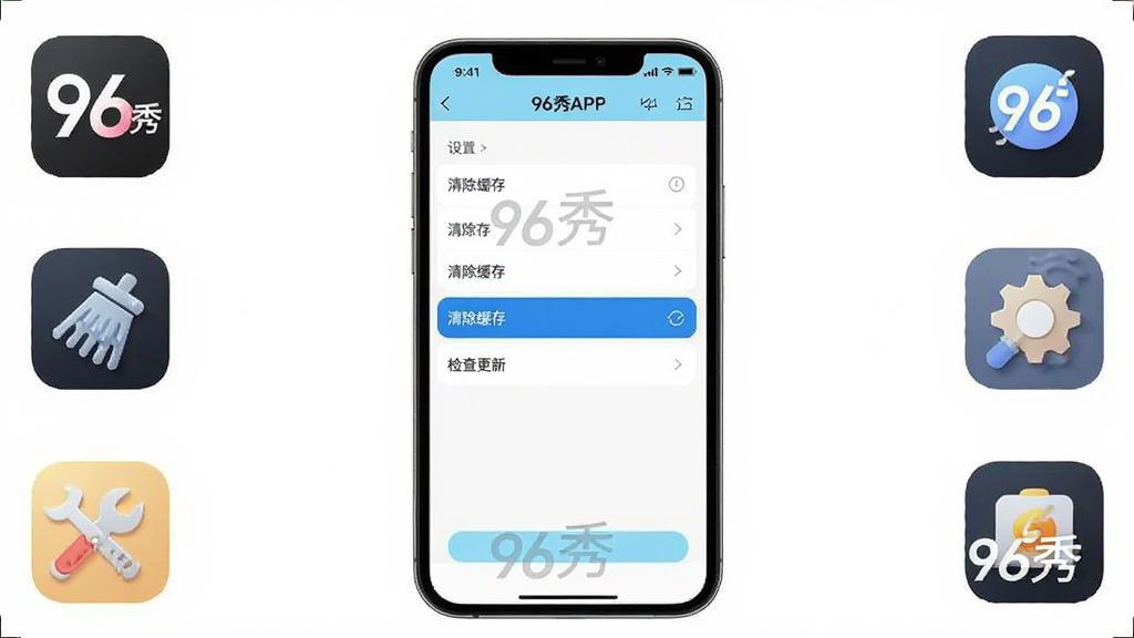 ��������Ϊ�ֻ��������棬չʾ96��APP������ҳ�棬���и�����ʾ��������桱�͡������¡�ѡ��������ֻ���ĻΪ���룬��Χ����һЩС����ͼ�꣬�Ű����࣬��������ˣ�ϸ���ϴ��С�96�㡱ˮӡ�����ʸɾ����޶���Ԫ�ء�