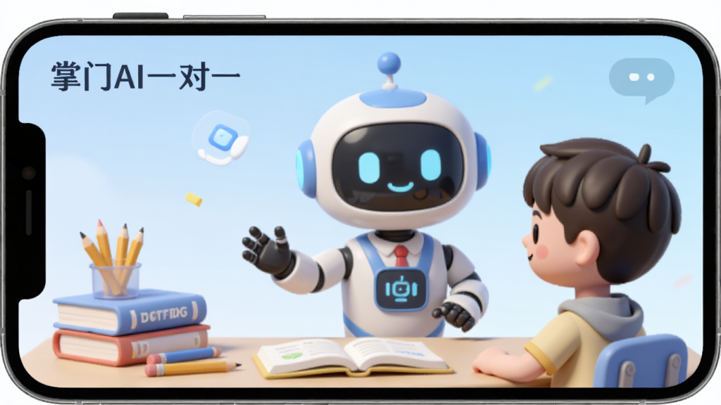 ��������Ϊ������AIһ��һ��APP���棬����չʾһ�����ܻ�������ʦ��һ��ѧ��������3D��ͨ����������Ϊ����ɫ���䣬���Ͻ����������ơ�����AIһ��һ�����������岼�ּ�����죬������»��ã�ϸ�ڰ����鱾��Ǧ�ʵ�ѧϰԪ�أ����ʸ��壬�ɾ��޶���Ԫ�ء�