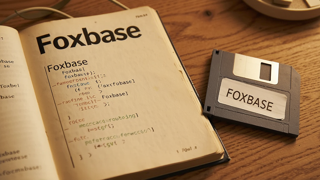 ���壺һ���򿪵�Foxbase����鼮���Ա߷���һ�����̡����֣��鼮�����̰ڷ���ľ�������ϣ�������͡��Ű棺��ҳ���������ġ�Foxbase���������ʾ������񣺸��š����ɡ�ůɫ����ϸ�ڣ������ϱ�ǩд�š�FOXBASE�������ʣ����壬�ʸ�ϸ�壬�޶���Ԫ�ء�