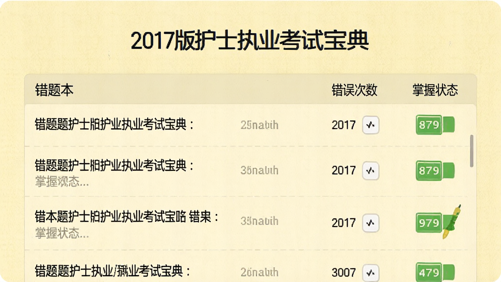 չʾ2017�滤ʿִҵ���Ա���Ĵ��Ȿ���ܽ��棬�������б���ʽ����չʾ������Ŀ���������������״̬������Ϊ����ɫֽ��������񣬽����࣬���ʸɾ����޶���Ԫ��