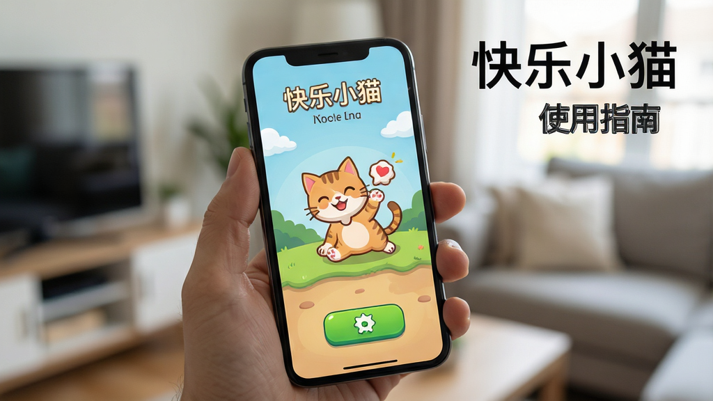 һ��չʾ�û�ʹ���ֻ�����Ӧ�õĳ���ͼ��������һֻ�������ֻ�����Ļ��ʾ����Сè����Ϸ���棬Сè������ˣ�������������İ�ť����ʾ��������ģ�������ڻ��������岼����Ȼ�����дʵ��ϸ��չʾ�ֻ���Ļ�������ȣ����ʸ��壬�ɾ��޶���Ԫ�أ�ͼƬ�����֡�����Сè���������֡�ʹ��ָ�ϡ���