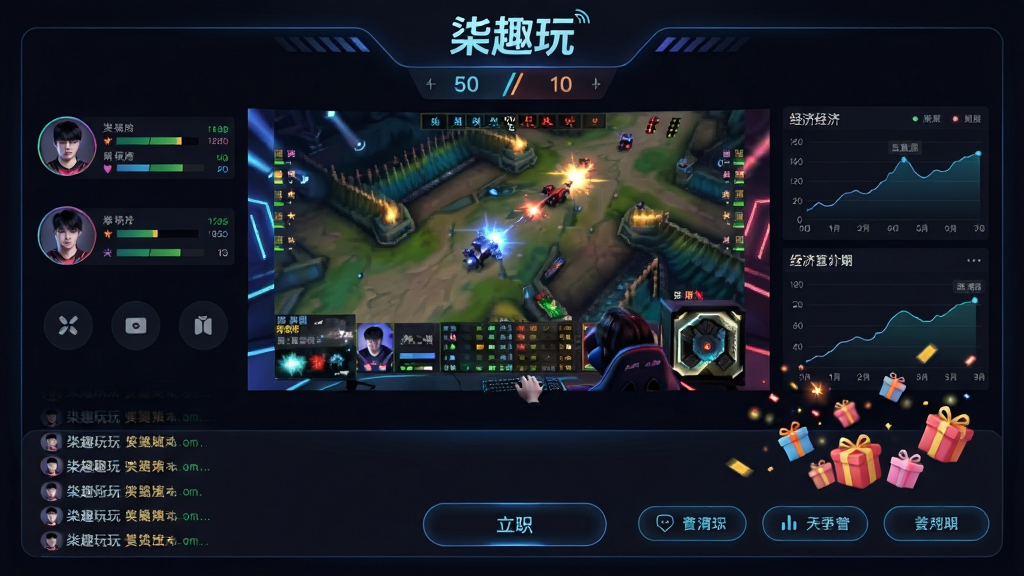 ����������һ�������Ƽ��еĵ羺�������棬����������ڲ��ż��ҵı������棬��Ļ�Ϸ��С���Ȥ�桱�����ͱ����ȷ֡����ֲ������½ṹ���Ϸ�Ϊ��Ƶ�����·�Ϊ������Ļ�ͻ�����ť�����Ű���������Ϣ�㼶���������Ϊ�ִ�UI��ƣ����а�ɫ������޺��Ч��ϸ�ڰ���ѡ��״̬������������ͼ�͹���������Ч������Ҫ����塢�ɾ����޶���Ԫ�ء�