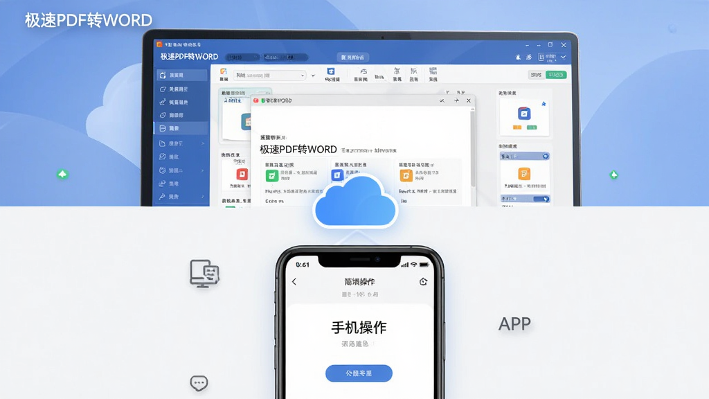 һ�ŷ�����ͼ���ϰ벿��Ϊ���Զˡ�����PDFתWORD��������ת�����棬�°벿��Ϊ�ֻ���APP�ļ��������棬�м����ƶ�ͼ�����ӣ����ֶ��Эͬ�����ı����ԣ���������ˬ��ͻ�����豸ʹ�ó��������ʸɾ���
