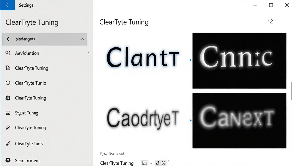ClearType Tuning ��������Ԥ��ͼ������ΪWindows���÷�񴰿ڣ����ּ�࣬��ർ������ʾ��ClearType Tuning�����⣬�Ҳ�Ϊ������ʽ�Ա������Ű���ˬ������ִ���Լ��ϸ�ڰ��������Եƽ��Ч���Աȣ����ʸ��壬�ɾ��޶���Ԫ��