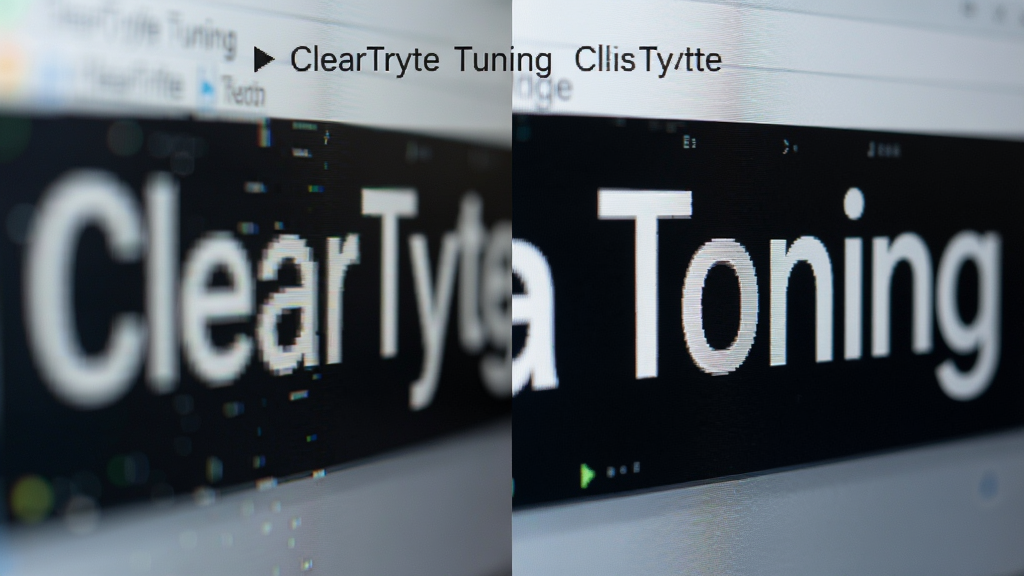 ClearType Tuning ����չʾͼ������Ϊ��Ļ��д����ʾ���ֱ�Ե�Ŵ�Ա�Ч�����������ҷ��������ģ�����ӱߣ��Ҳ�����ƽ�����Ű�רҵ�����Ƽ��У�ϸ�ڰ�����ClearType Tuning������������ϸ�壬�ɾ��޶���Ԫ��