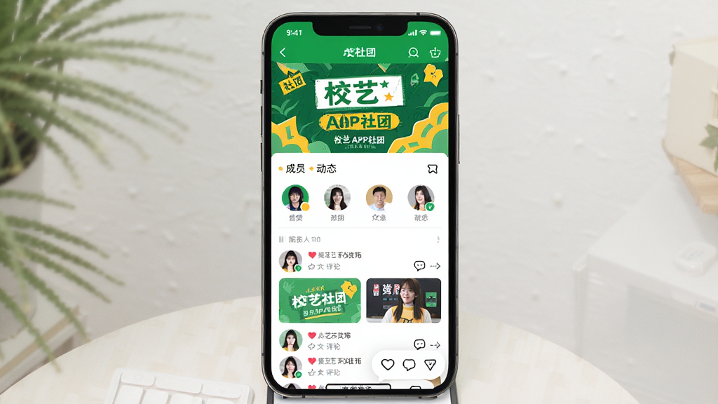 ����Ϊ�ֻ���ĻչʾУ��APP����ҳ�棬����Ϊ���ŷ���ͼ���·�Ϊ��Ա�б��Ͷ�̬���ݡ����ֲ����ٲ���ʽ���ֻ����С����Ϊ���������磬ɫ�����ޣ�����ɫ�ͻ�ɫΪ����ϸ�ڰ�����Աͷ�񡢵�������ͼ�ꡣ���ʸ��壬�ɾ��޶���Ԫ�ء�