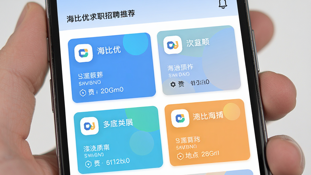 ��������ְ��ƸAPP��ְλ�Ƽ�ҳ�棬�ֻ���Ļ��չʾ���ְλ��Ƭ��ÿ����Ƭ������˾Logo��ְλ���ơ�н�ʺ͵ص㣬������ÿ�Ƭʽ���֣�ɫ�����£���������죬�����������޶���Ԫ��