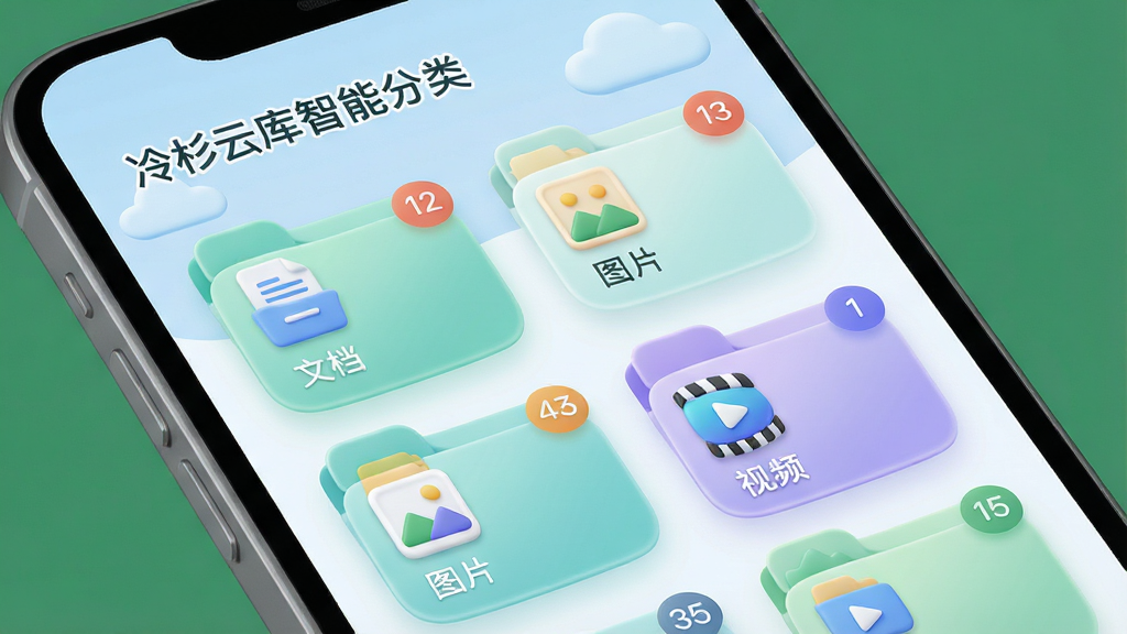 ���壺��ɼ�ƿ������ļ��������棬�ֻ���Ļ����ʾ�Զ�������ļ��У��硰�ĵ�������ͼƬ��������Ƶ�������֣�����״���У�ÿ�����࿨Ƭ����ͼ����ļ������Ǳꡣ�Ű棺��Ƭʽ���֣�Բ����ƣ�ɫ�����¡�����ִ���Լ������һ��3D�ʸС�ϸ�ڣ������е���ɫ�ƶ�ͼ�������ֱ�ע����ɼ�ƿ����ܷ��ࡱ�����ʣ�ϸ����Ⱦ���ɾ����޶���Ԫ�ء�