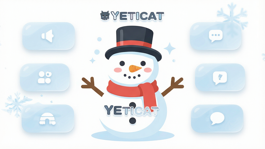 һ��YETICAT�ֻ�Ӧ���������ͼ��������ɫ������Ŀ�ͨѩ�˼��������͸�����ܰ�ť�����ֲ��þ��жԳ�ʽ��ƣ��Ű���ˬ��������±�ƽ���廭��ϸ�ڰ�����͵���Ӱ��Բ��Ԫ�أ����ʸ���ɾ����޶���Ԫ�أ�ͼƬ�����С�YETICAT������