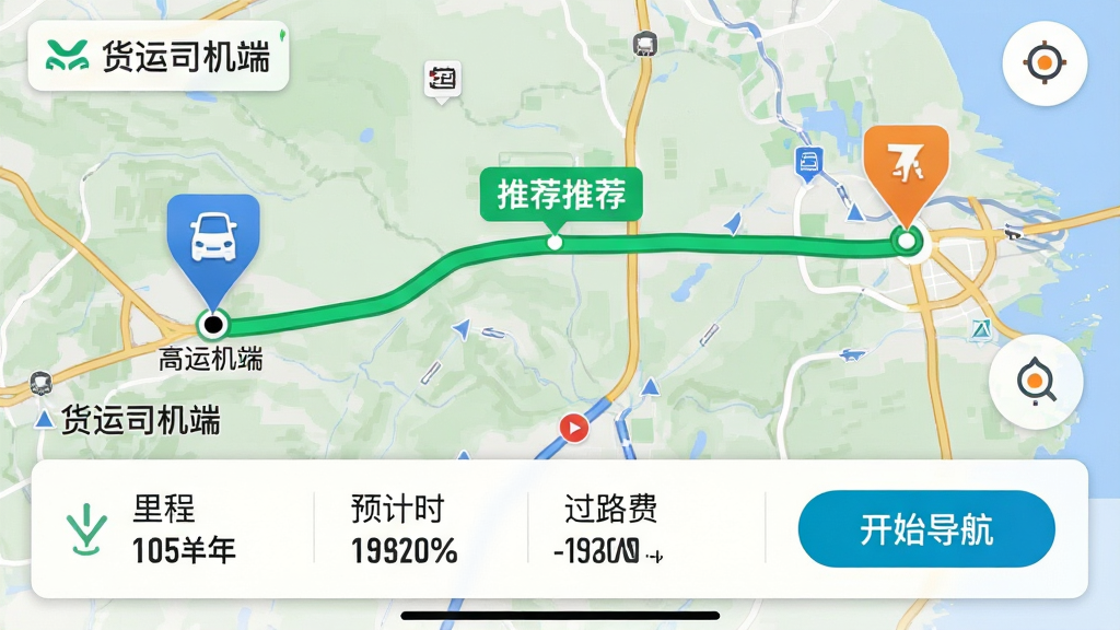 ���壺����˾����Ӧ�ý���չʾ��ͼ�������ܣ���ͼ�ϱ�����ɫ�Ƽ�·�ߣ������յ��б�ǡ����֣���ͼռ����󲿷֣��ײ���·�����鿨Ƭ����ʾ��̡�Ԥ��ʱ��͹�·�ѡ��Ű棺��ͼ������·����Ŀ����Ƭ��Ϣ��ࡣ��񣺸ߵµ�ͼ���ɫ����Ȼ��ϸ�ڣ���ͼ����ʾ������˾���ˡ���ʶ������ͼ�ꡢ·����Ϣ����Ƭ���С���ʼ��������ť�����ʣ����壬�ɾ����޶���Ԫ�ء�