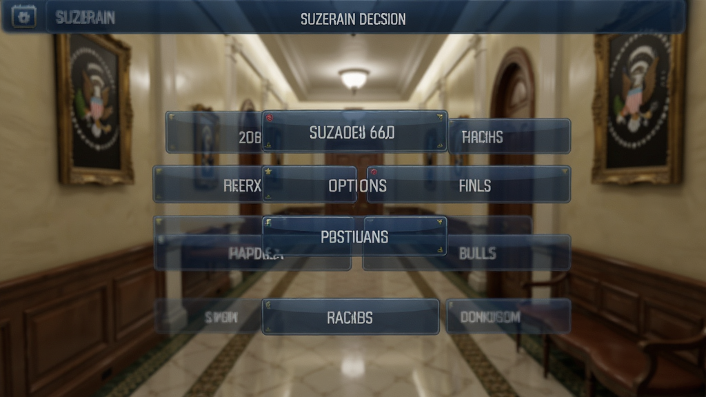 Suzerain���߽����ͼ����Ļ����ʾ���ѡ�ť������Ϊ��ͳ�����ȣ��������дʵ��񣬲��ּ�࣬ͻ��ѡ�����֣�ϸ�����������ʸɾ����޶���Ԫ��