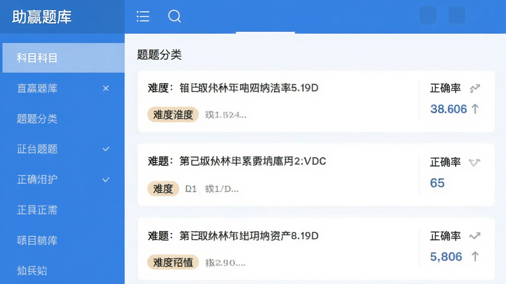 ��Ӯ�������б������ͼ�����Ϊ��Ŀ���ർ�������Ҳ���ʾ��Ŀ�б���ÿ���⸽���Ѷȱ�ǩ����ȷ��ͳ�ƣ����沼��������������ɫ����ƽ����񣬻��ʸɾ����޶���Ԫ�ء�