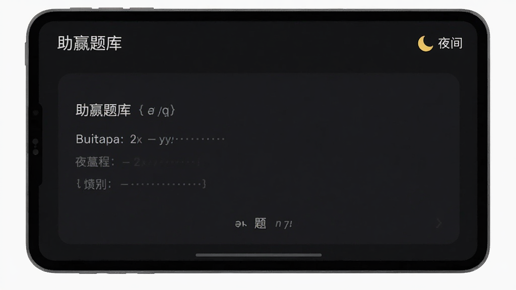 ��Ӯ���ҹ��ģʽ���棬��Ļ����ɫ������ʾ��Ŀ���ݣ��������������Ͻ��С�ҹ�䡱ͼ�꣬�������໤�ۣ��������ռ�ģʽһ�£���ƽ����ƣ����ʸɾ����޶���Ԫ�ء�