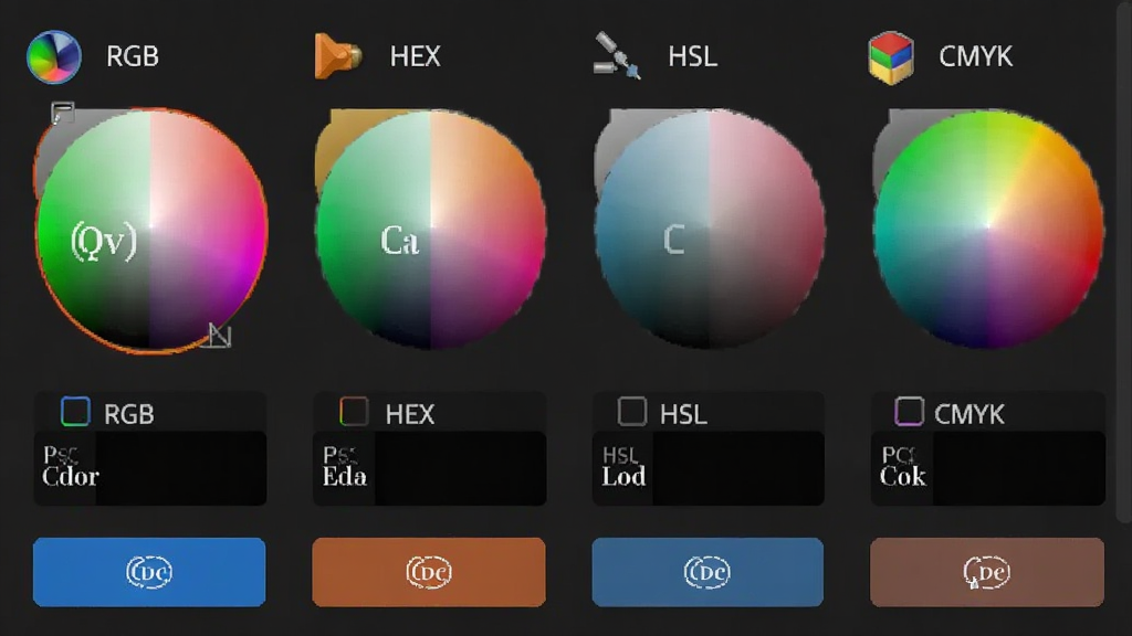 ��ɫ����ɫ��ʽת�������ͼ����ʾRGB��HEX��HSL��CMYK����ɫģʽ����չʾ��ÿ�ָ�ʽ�·��ж�Ӧ�ĸ��ư�ť�����沼�����룬ɫ�ʷḻ�����ʸɾ��޶���Ԫ��