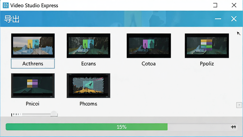 ���壺Video Studio Express�ĵ���������壬��ʾ���������ʽ��ƽ̨ѡ����֣�����Ϊ����ѡ��·�Ϊ���������Ű棺ѡ���������룬��������Ŀ�����ʵ�ٸ�ǿ��ɫ�����죻ϸ�ڣ�����Ͽɼ���Video Studio Express���͡���������������������ʾ�ٷֱȣ����ʣ���������������ɾ���