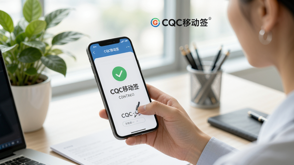 չʾ�û�ʹ��CQC�ƶ�ǩ�ֻ�ǩ���ͬ�ĳ���������Ϊһ���ֳ��ֻ�����Ļ��ʾǩ����ɵĶԹ�ͼ�꣬��Χ����ɫֲ��Ͱ칫��������������������CQC�ƶ�ǩ�����壬������Ȼ���ɾ��޶���Ԫ��