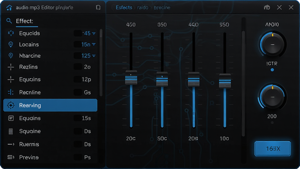 ���壺audio mp3 editor��Ч������壬��ʾ�����������Ч���б������֣����Ч���б����Ҳ�������������Ű棺�����������룬������ʾ����������ִ��Ƽ��У�������ɫ��ϸ�ڣ������������V�������У�����Ч��ѡ�У�Ԥ����ť���������ʣ����壬�ɾ����޶���Ԫ�ء�