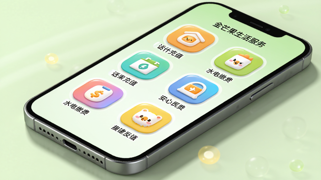 ��â����������ܽ��棬�ֻ���Ļչʾ���ѳ�ֵ��ˮ��ɷѵ�ͼ�꣬ͼ�����Բ��ɰ���ɫ�����죬����Ϊǳ��ɫ����������밲�ģ��ֻ�ģ����б���ã����������Ӱ����������ˬ��������Ⱦ���޶���Ԫ��