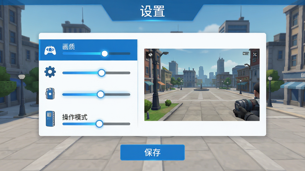 ���壺����ð�ո�����Ϸ���ý��棬չʾ����ѡ���Ч���ڡ�����ģʽ�л�������Ϊ��Ϸ�ڳ��й㳡���С����á����⡣���֣��������λ����Ļ���룬���Ϊѡ���б����Ҳ�ΪԤ��ͼ���ײ��С����桱��ť���Ű棺UI��ƽ����ƣ�ѡ��ͼ���࣬������������񣺼��Ƽ��磬������ɫ��ϸ�ڣ�ѡ����и߹�Ч����Ԥ��ͼ��ʾ��Ϸ����������ɾ��޶���Ԫ�ء����ʣ�����UI�������ظС�