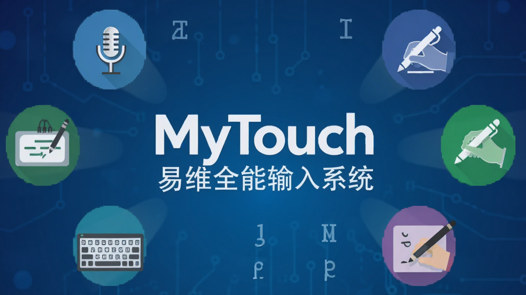 ��������չʾ��MyTouch��άȫ������ϵͳ��Ʒ��LOGO����Χ������������д��ƴ����ͼ�꣬����Ϊ����ĿƼ��������岼�ֶԳƣ����ñ�ƽ����Ʒ��ϸ�ڰ�����˷硢���̡���д�ʵ�Ԫ�أ����ʸ��壬�ɾ��޶���Ԫ�ء�