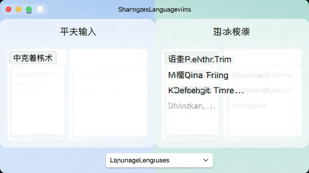 Speaktoviki多语言翻译界面,左侧为中文输入,右侧为英文翻译结果,底部有语言选择下拉菜单,界面清晰,色彩柔和,画质干净,无多余元素