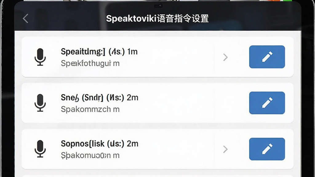 Speaktoviki语音指令设置界面,展示自定义指令列表,每条指令前有麦克风图标,右侧为编辑按钮,整体布局规整,视觉清爽,画质干净,无多余元素