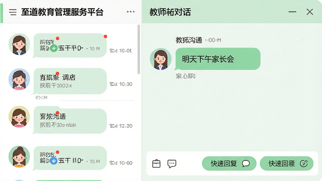 ���壺����������������ƽ̨����У��ͨ�����棬���Ϊ�����б����Ҳ�Ϊ�Ի����ڣ���ʾ��ʦ���͵ġ���������ҳ��ᡱ��Ϣ���ײ��п�ݻظ���ť�����֣����ҷ���ʽ������Ϊ��ɫ�뵭��ɫ���Ű棺��Ϣ����Բ��ʱ�����������񣺼������磻ϸ�ڣ�ͷ��ʹ�ý�ʦ��ҳ���ͨ����δ����Ϣ�����ʾ�����ʣ��������ȣ��ɾ����޶���Ԫ��