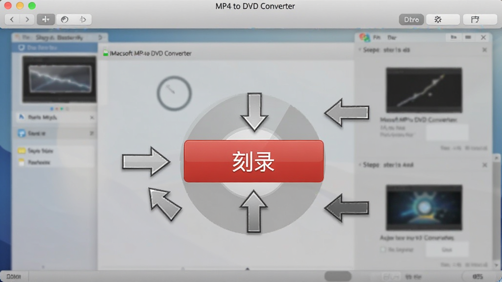 һ��չʾiMacsoft MP4 to DVD Converter����һ����¼���ܵĽ����ͼ������������ʾһ����Ŀ�ĺ�ɫ����¼����ť����Χ�в���ָʾ��ͷ������Ϊ����������ĵ���Ч������������ˣ�����������