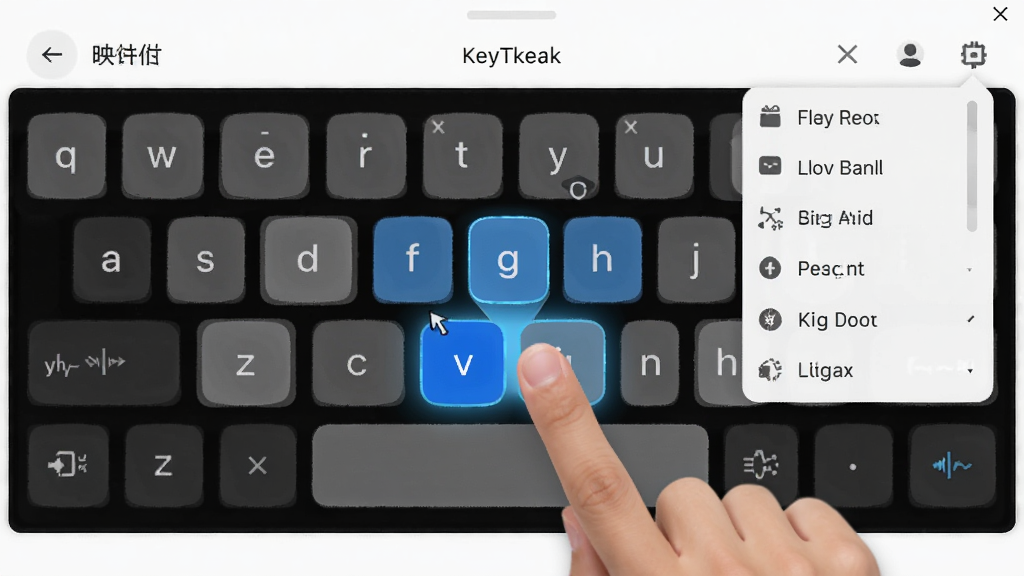KeyTweak ���ӻ�����ӳ��������û���ָ������̰�������Ļ����ʾ����ӳ��ѡ����������ʾ��ǰѡ�а�������Χ�й����б���������������ˣ������������ɾ��޶���Ԫ��