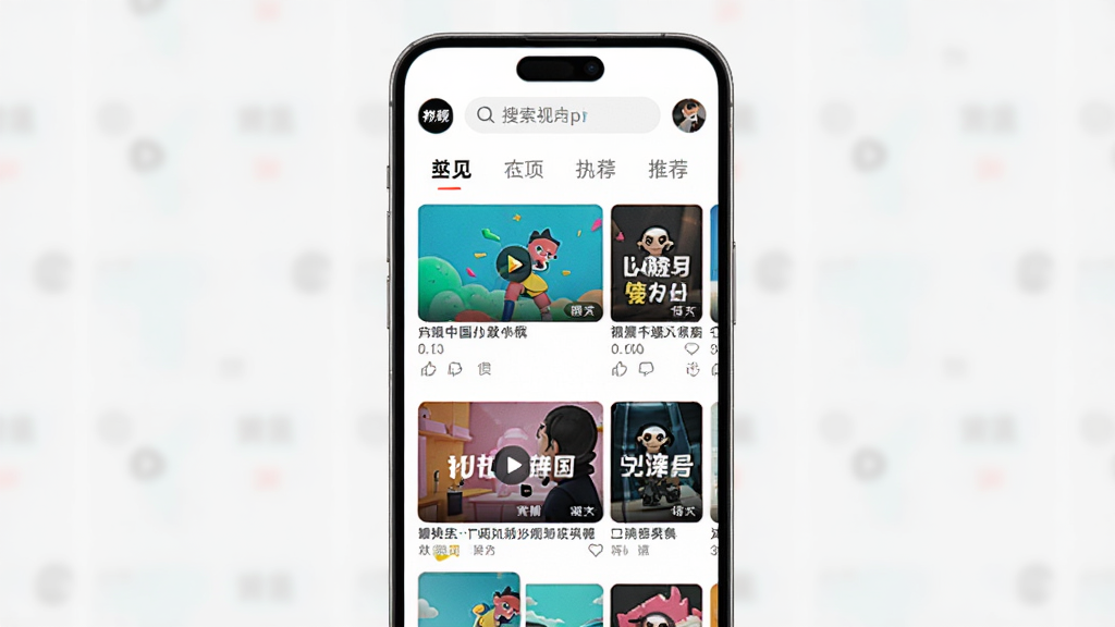 һ��չʾ�����ֻ���Ļ��ͼƬ����Ļ�����ڲ���΢���й�APP����Ƶ�Ƽ�ҳ�棬����ɫ�����ޣ���Ƶ����ͼ�������룬�������������ͷ����ǩ���������ִ���Լ���������������ʸ��壬�ɾ����޶���Ԫ��