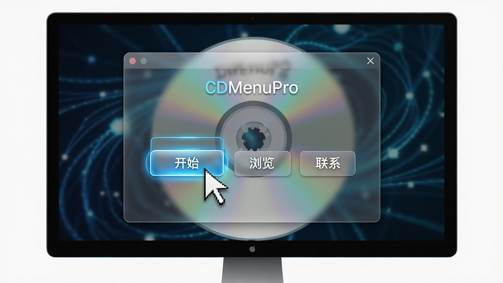 ���壺CDMenuPro����չʾ�Զ����Ź��ܣ�������Ļ�й��̵����˵����ڡ����֣���Ļ������ʾ�˵����ڣ���������ʼ�����������������ϵ����ť������Ϊ��Ʒ����ͼƬ���Ű棺�˵����ڲ��ò�����̬��񣬰�ť�������롣��񣺿Ƽ��У�ϸ�ڣ����ָ��������ʼ����ť����ť�з���Ч�������ʣ�4K���ɾ����޶���Ԫ�ء�