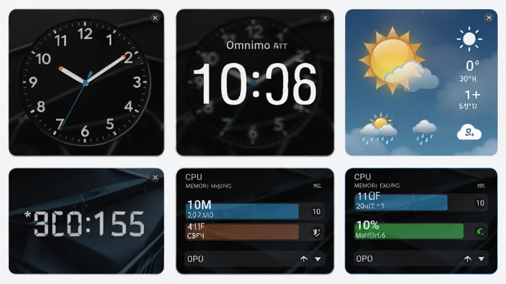 Omnimo for Rainmeter Ƥ����չʾ������Ƥ��Ԥ��������ģ��ʱ�ӡ�����ʱ�ӡ�������Ƭ��CPU�ڴ��������������룬����ִ������廭�ʣ��ɾ��޶���Ԫ��