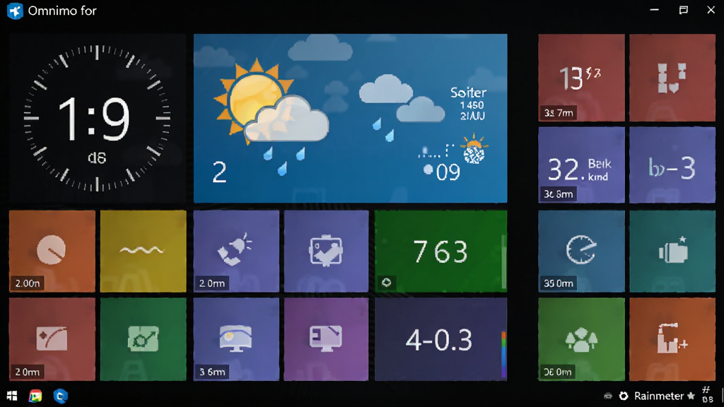 Omnimo for Rainmeter ������������Ԥ��ͼ��չʾ�ִ�Metro�����棬����ʱ�ӡ�������ϵͳ��ص�С������������࣬ɫ�����������廭�ʣ��ɾ��޶���Ԫ��