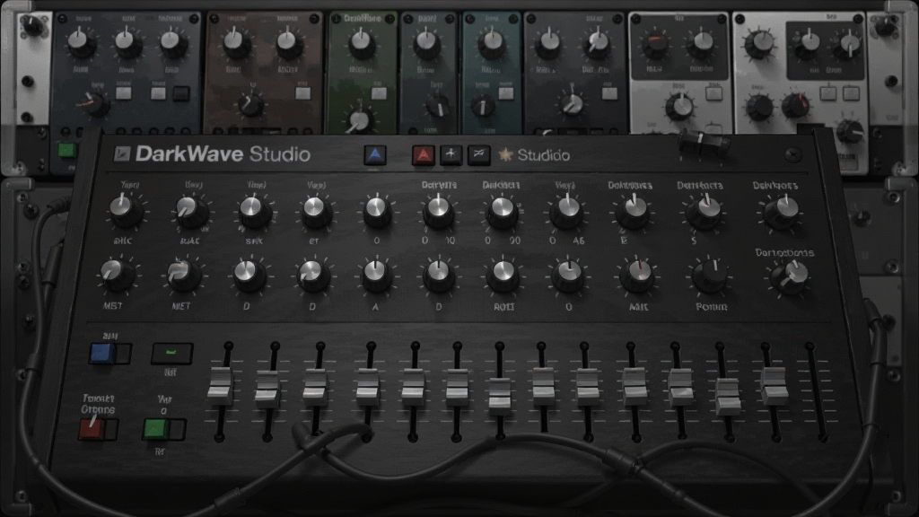 һ��DarkWave Studio�������������棬չʾ��һ�����ж����ť�����ӵĺϳ�����壬�����а�͸���Ļ���ʽЧ����������ɫ�����䣬ϸ�ڷḻ�������������ɾ��޶���Ԫ��